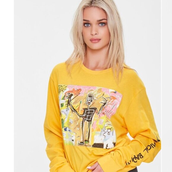 Forever 21 x Jean-Michel Basquiat Long-Sleeve‎ T-Shirt – Yellow – S/M - Picture 1 of 9